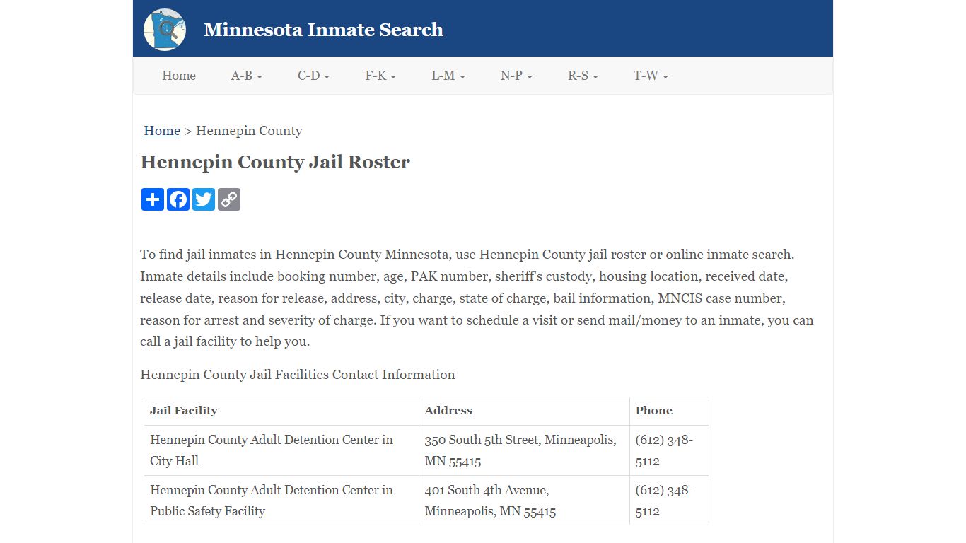 Hennepin County Jail Roster - Minnesota Inmate Search